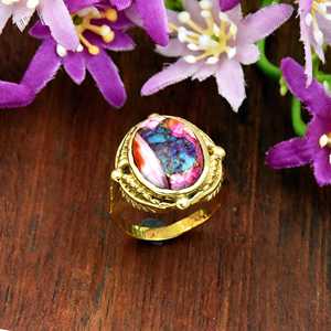 Kingman Pink Dahlia <b>Turquoise</b> Engagement <b>Rings</b> Women 925 Sterling Silver 18K <b>Gold</b> Vermeil Handmade Jewelry Bezel Setting - Product Image 4