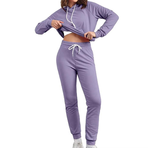 Conjuntos de chándal 100% algodón con logo personalizado, sudaderas con cremallera y pantalones de jogging, ropa deportiva para gimnasio, chándal para mujer. - Product Image 5