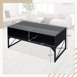 Tavolino da Salotto con Piano in Finto Marmo, Vetro Temperato e Struttura in Acciaio - Design Semplice e Convertibile - Product Image 6
