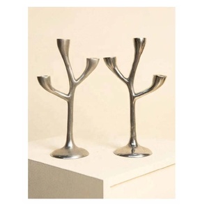 Portavelas de rama plateada de aluminio fundido de alta calidad, portavelas de Metal, portavelas de pilar para Decoración de mesa de cena - Product Image 3