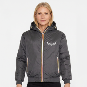 Veste à capuche noire pour homme avec logo aile, fermeture éclair, coupe-vent, style décontracté hiver, rembourrage polyester épais - Product Image 4