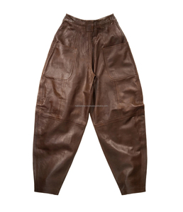 Custom Made Dark Brown <b>Trousers</b> Pants Baggy Leather Pant Capsule Genuine Lambskin <b>Men</b> Wide Leg Soft Lambskin Sale Out - Product Image 1