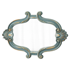 กระจกติดผนังรูปวงรีสไตล์วินเทจ ตกแต่งอย่างสวยงาม พร้อมกรอบไม้สีเขียวแกะสลักด้วยมือ เหมาะสำหรับห้องนั่งเล่น ห้องโถง ห้องน้ำ - Product Image 3