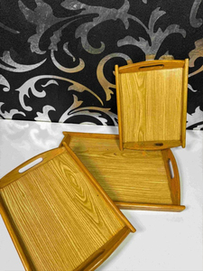 Plateau de service en bois massif écologique avec poignées pour le thé, le café, les collations, usage domestique, vente en gros, pour la cuisine, l'hôtel, le petit-déjeuner - Product Image 5