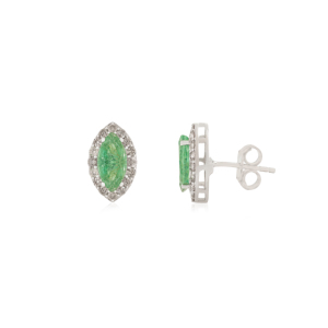 100% Authentic Marquise Cut <b>Emerald</b> & Round Diamond <b>Studs</b> Wholesale Earrings Women's Fine 925 Silver Jewelry - Product Image 3