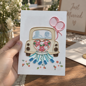Carte de vœux artisanale élégante pour voiture de mariage, motif quilling, OEM/ODM, papeterie artistique, cadeau en papier, vente en gros, directement de l'usine - Product Image 5