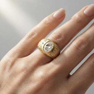 Floral Engraved Dome <b>Ring</b> 1.00CT Oval Cut Diamond Classic <b>Ring</b> Lab Grown 14K Solid <b>Gold</b> Fine Anniversary Gift For Mom And <b>Dad</b> - Product Image 2