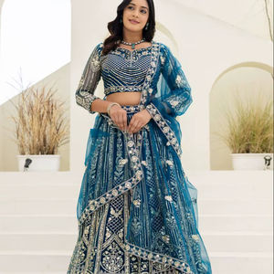 Radiance Every Twirl - Lehenga Choli multicolore éclatant avec broderie argentée complexe, style traditionnel, matériaux recyclés, pour mariage - Product Image 1