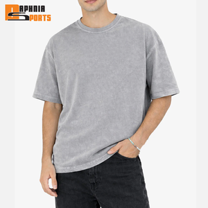 Camiseta para hombre de color gris claro con hombros caídos y lavado ácido en venta con logotipo y diseño personalizados a precios bajos al por mayor OEM. - Product Image 3