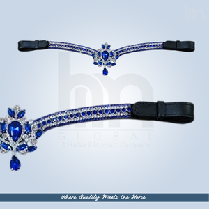 Tiara de Cristal Azul Real de Lujo, Corona de Zafiro en Forma de V, Diadema para Caballo, Cuero Acolchado Personalizado, Brida de Doma Elegante Hecha a Mano - Product Image 5