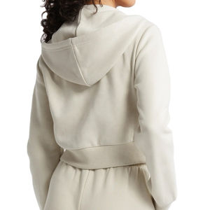 Nuevas sudaderas con capucha y bolsillos frontales personalizables para mujer, con cremallera frontal y corte crop, en colores ligeros a elección. - Product Image 5