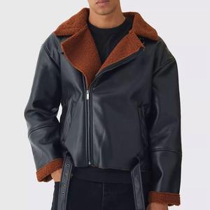 Blouson Aviateur Homme Personnalisé en Similicuir Noir avec Col en Fausse Fourrure, Veste Bomber d'Hiver, Vente en Gros, OEM, Acheteurs USA - Product Image 1