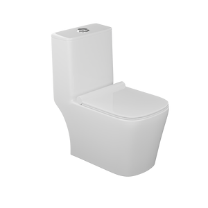 WC monobloc à poser au sol, double chasse, siphon à jet carré en céramique, siphon en S 305 mm, minimaliste - Product Image 4