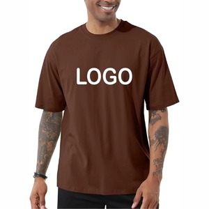 T-shirt en coton à manches courtes et col rond pour homme, couleur marron, avec logo imprimé sur le devant, style décontracté, coupe régulière, tricot jersey - Product Image 1