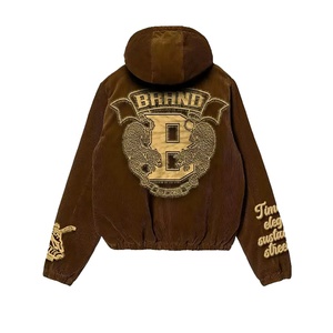 Custom Brown Corduroy <b>Zip</b> Up <b>Hoodie</b> Men Heavyweight Corduroy Sweatshirt With Side <b>Pockets</b> Front And Back Print <b>Hoodie</b> - Product Image 3