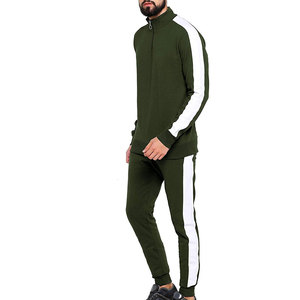 Conjunto Deportivo Verde para Hombre con Rayas Blancas, Sudadera con Cierre Completo y Pantalones, Ropa Casual de Otoño, Transpirable, de Poliéster y Algodón - Product Image 1