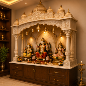 Super Large Size Swaminarayan White Golden <b>Mandir</b> for Home Traditional SouthIndian Pooja Mandapam Dravidian Style Ganesha <b>Mandir</b> - Product Image 3