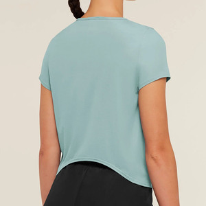 Camiseta informal de manga corta para mujer, cuello redondo, corte regular, tejido de punto, transpirable, de secado rápido, para uso diario, ajuste relajado, transpirable - Product Image 2
