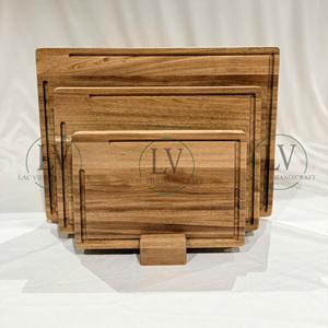 Planche à découper en bois d'acacia rustique, lot de 3 planches à découper avec base antidérapante pour la cuisine, la cuisson, la décoration intérieure, en provenance du Vietnam - Product Image 1