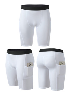 <b>Men</b> <b>Compression</b> <b>Shorts</b> High Waist Elastic Quick Dry Sporty With Pockets Solid Black Spandex Polyester Knitted Bermuda Length - Product Image 2