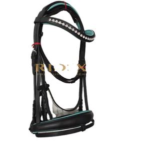 Bandeau à sourcils en cristal transparent White Horse avec cuir rembourré bleu toutes tailles pour chevaux - Product Image 1