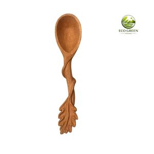Cuchara de Madera Hecha a Mano con Mango en Forma de Hoja, Cuchara de Madera Ecológica, Utensilio de Cocina Hecho a Mano, Madera Roja Natural - Product Image 1