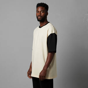 <b>Men</b> High Quality Casual Wear Lightweight T-Shirt Hot Selling Loose Fit Drop Shoulder Crew Neck Color Block T-Shirt - Product Image 3