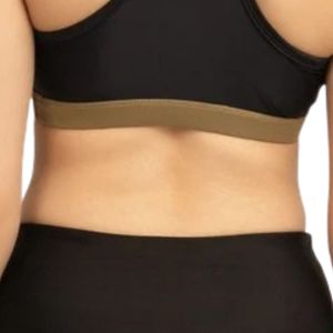 <b>Women</b> <b>Black</b> Sports Bra Racerback <b>Crop</b> <b>Top</b> Athletic Tank with Lime Green Band Sleeveless Workout Yoga Fitness Training - Product Image 5