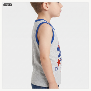 Camiseta sin mangas para niños con estampado gráfico personalizado, transpirable, serigrafiada, mezcla de algodón heather, diseño de dinosaurio americano, para el 4 de julio - Product Image 3