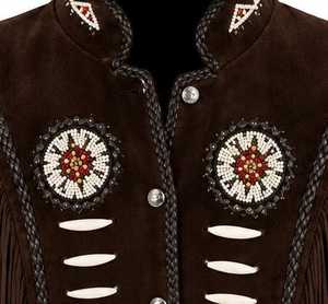 Veste à franges marron pour homme, col montant vintage, motif géométrique brodé à la main - Product Image 2
