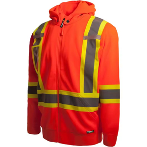 Sudadera de Seguridad ANSI Clase 2 con Cierre de Cremallera, Tejido Cálido Fluorescente Negro Naranja Impermeable OEM, LED Reflectante de Alta Intensidad - Product Image 2