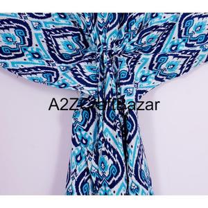 Caftán de Algodón para Mujer, 100% Ecológico, Estampado Floral, Vestido Midi para Playa, Cuello en V, Manga Corta, Cintura Natural, Ajustado, con Volantes y Borlas - Product Image 3