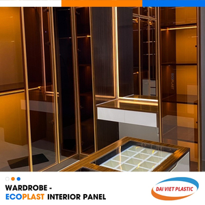 Contemporary Style Wardrobe With Transparent Door <b>LED</b> <b>Lights</b> PVC Interior Panel Made in Vietnam Manufacturing Factory - Product Image 4