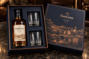 Caja de Presentación Personalizada para Botella de Whisky de Cobre y Vasos con Tapa y Base - Product Image 1