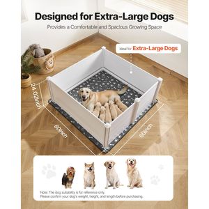 Caja de Parto para Perros de Plástico PVC, Ajustable en Altura, Lavable, Antideformación, 60 x 60 x 24 Pulgadas, con Alfombrilla Absorbente para Cachorros - Product Image 2