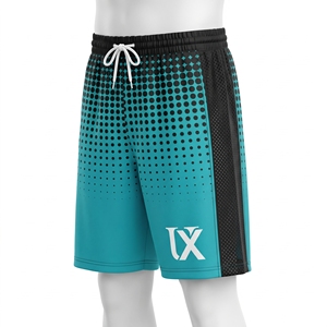 Ensemble d'uniformes de basketball personnalisés pour hommes, maillot et short sublimés bleu sarcelle avec empiècements latéraux en mesh, col en V, logo, nom et numéro - Product Image 4