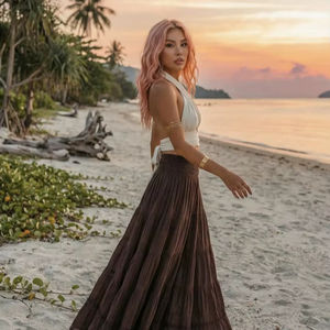 Falda Maxi Boho para Mujer, de Gasa de Algodón Orgánico, con Volantes, Larga y Fluida, Suave y Transpirable, para Vacaciones de Verano - Product Image 1