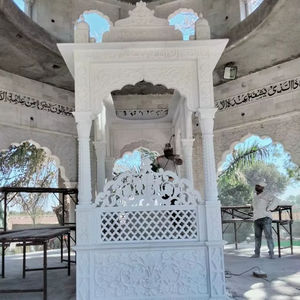 Structure de mausolée Dargah moderne islamique entièrement personnalisable, sculptée à la main, résistante aux intempéries, en marbre blanc Makrana, à montage au plafond - Product Image 3