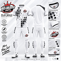 Ensemble de football unisexe personnalisé avec nom d'équipe, maillot à manches longues à imprimé géométrique blanc, short à taille élastique en polyester respirant