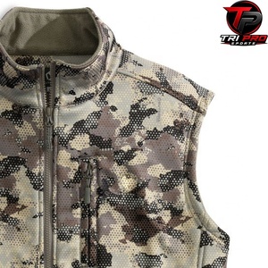 Gilet utilitaire unisexe camouflage softshell léger de qualité supérieure, fermeture éclair intégrale sur le devant, col montant, poches multiples zippées, pour la chasse - Product Image 3