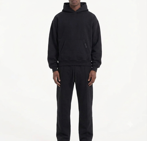 Mens Cotton Fleece Hooded Casual Solid Tracksuit Athletic Streetwear Set Custom Logo - Product Image 2