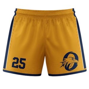 Pantalones Cortos de Lacrosse Unisex en Dorado y Azul Marino, de Poliéster, Ajuste Atlético, Ligeros, Uniformes Deportivos, Ropa para Entrenamiento y Partidos de Equipo - Product Image 1