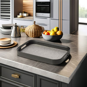 Vente directe des fabricants Plateaux rectangulaires en bambou Plateau décoratif de haute qualité avec poignées Empilables Design moderne - Product Image 1