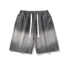 Pantalones Cortos Bermuda de Mezclilla Degradada para Hombre, Cintura Media, con Cordón, Estilo Casual, Color Sólido, Tela de Algodón Transpirable, Ropa Urbana - Product Image 1