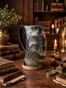 Cuerno Vikingo para Beber con Grabado de Cuervo Nórdico, Copa de Cuerno Medieval - Product Image 5