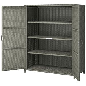 Armadietto Portasciugamani da Esterno in Rattan Grigio Scuro per Giardino e Bordo Piscina con 4 Ripiani e 2 Ante - Product Image 1