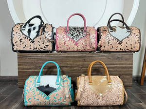 Wholesale New Arrival Genuine <b>Tooled</b> Cowhide <b>Leather</b> Speedy Bag for Women's Floral Carved Western Handbag Crossbody Satchel Bags - Product Image 3
