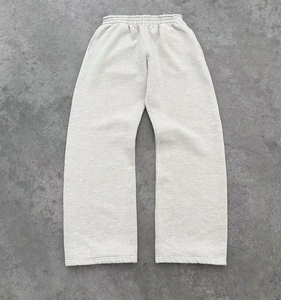 Unisex <b>White</b> Cotton Tracksuit Two <b>Piece</b> Hoodie Jogger <b>Set</b> Full Length Loose Fit Casual Autumn Wear With Side Pockets Zipper Fly - Product Image 4
