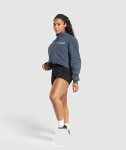 Sudadera con capucha de invierno para mujer, personalizada, corta, con media cremallera, oversize, hombros caídos, forro polar frontal, 100% algodón - Product Image 2