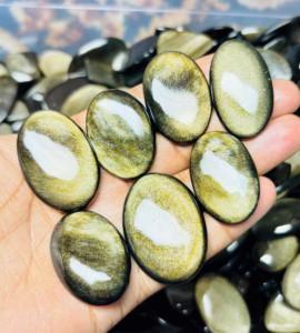 Cabujón de Obsidiana Dorada Natural de Grado AAA, Piedra Preciosa Suelta Mixta Hecha a Mano para Joyería, ASHU GEMS - Product Image 1